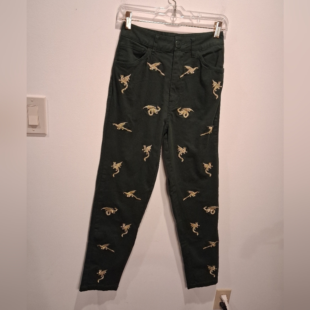 Urban Outfitters Black Straight Leg Pants with Gold Embroidery